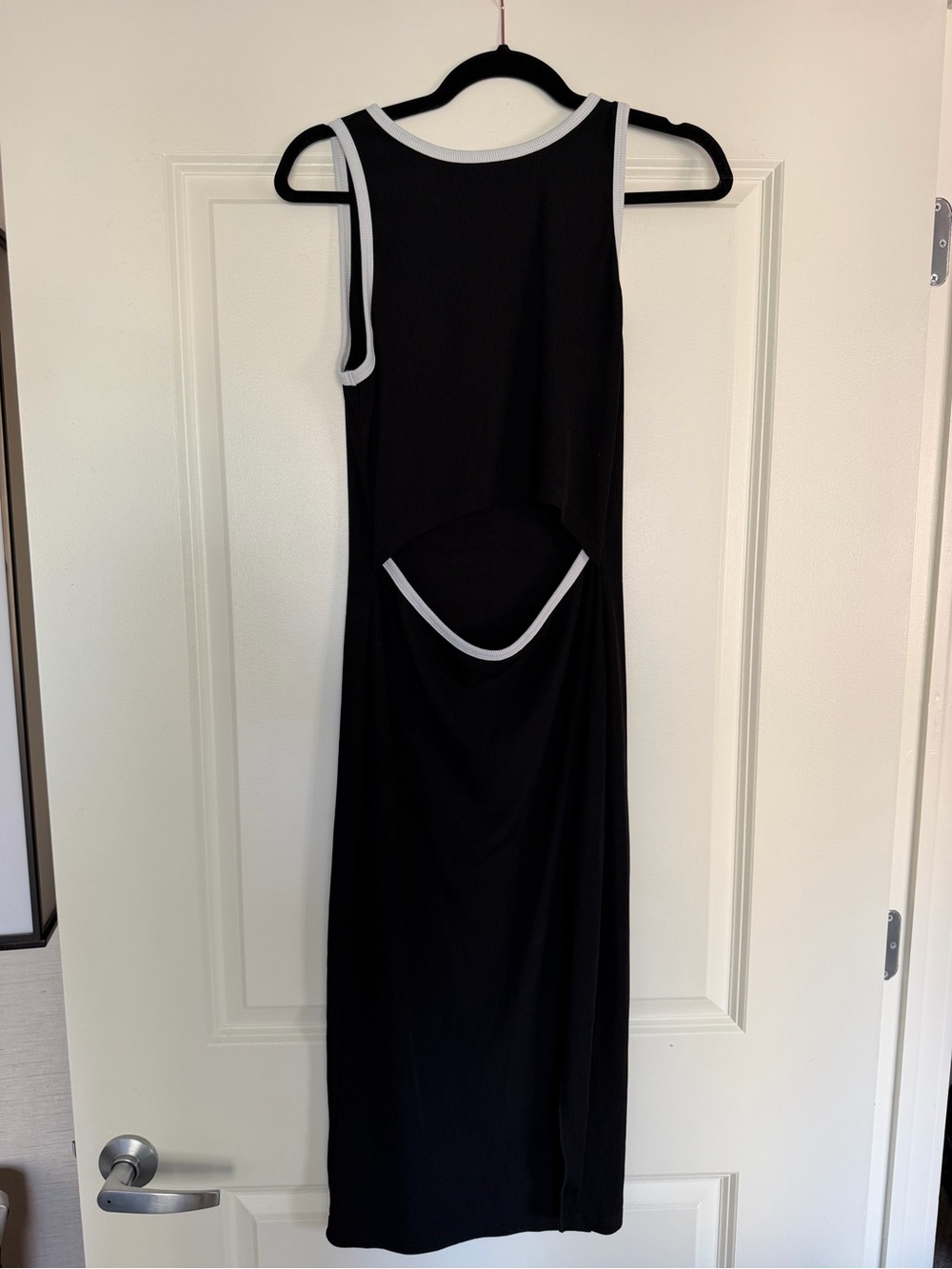 Black and White Midi Dress with Cutout